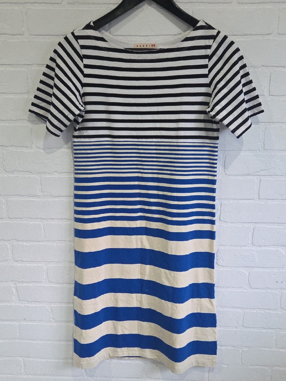 Uniqlo Striped Short-Sleeve Mini Dress - Blue, Black & White